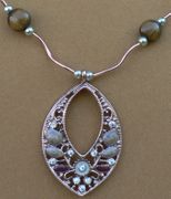 Tiger-Eye Flat Round Bead Teardrop Necklace