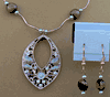 Tiger-Eye Flat Round Bead Teardrop Necklace With Earrings
