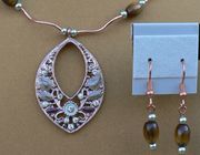 Tiger-Eye Oval Beads Teardrop Necklace With Earrings