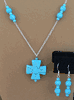 Turquoise Cross Necklace and Earrings Set