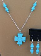 Turquoise Cross Necklace and Earrings Set