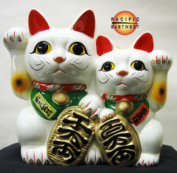 2 Gatti Maneki Neko In Ceramica - Portafortuna Giapponese 7x7 Cm - Foto 8