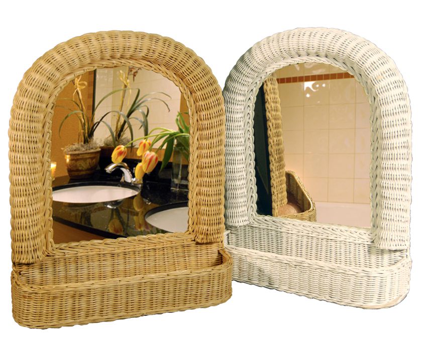 MWS Arch Top Wicker Mirror with Shelf