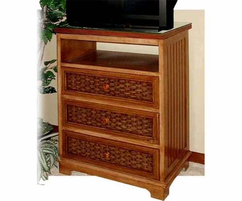 Cottage Wicker 3 Drawer Swivel TV Chest