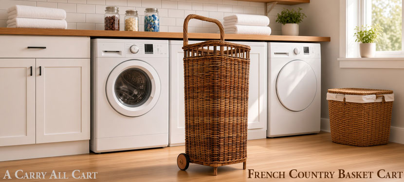 French Country Market Rattan Basket Cart