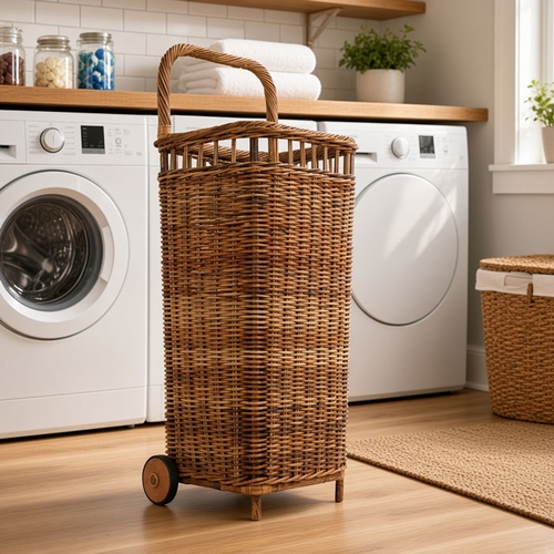 French Country Market Rattan Basket Cart