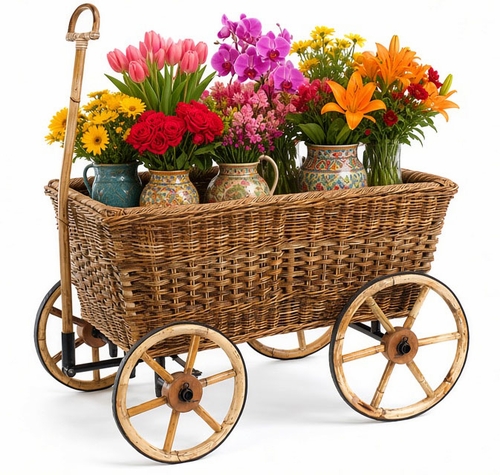 French Country Rattan Farmers Cart