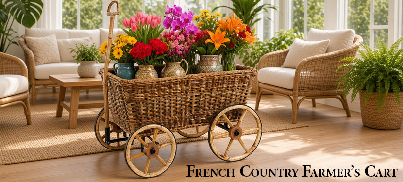 French Country Rattan Farmers Cart