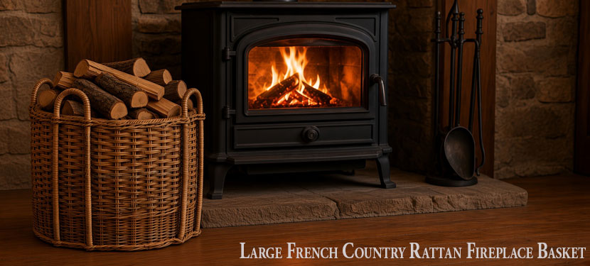 French Country Rattan Fireplace Basket
