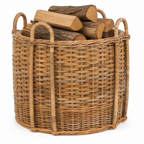 French Country Rattan Fireplace Basket
