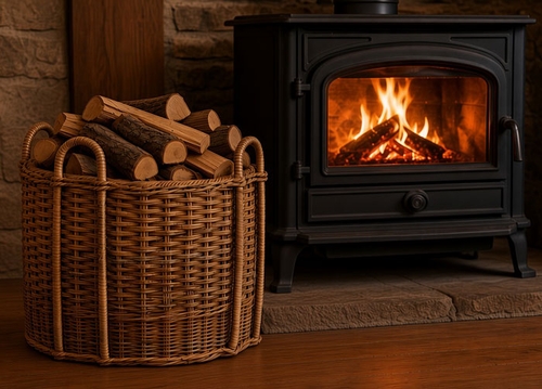 French Country Rattan Fireplace Basket