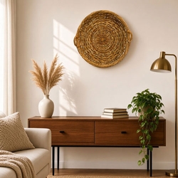 French Country Round Rattan Tray