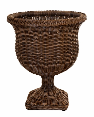 Outdoor Wicker Braided Urn and Pedestal