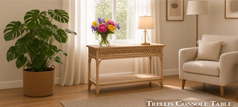 Trellis Wicker Console Table