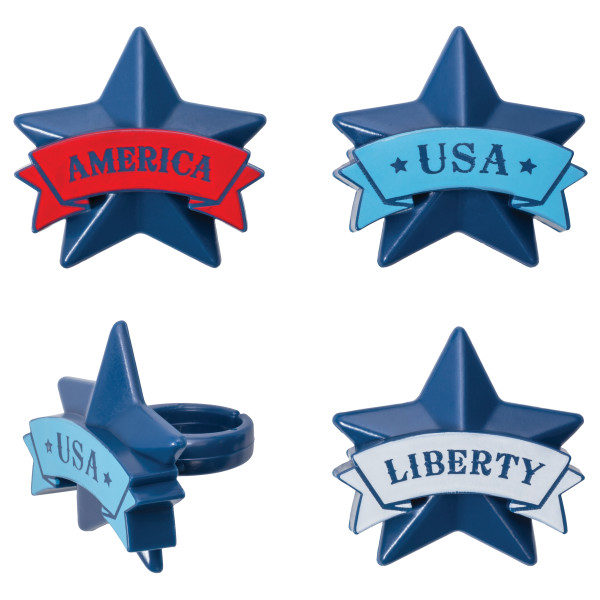 Cake Toppers Patriotic Star Cupcake Rings
