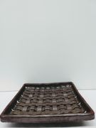 Footed Square Brown Lattice Plate