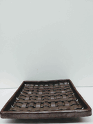 Footed Square Brown Lattice Plate