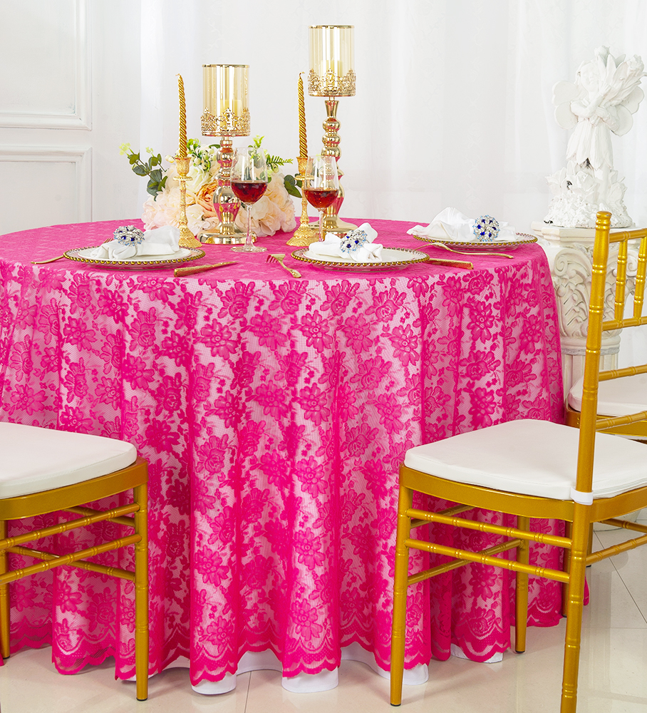 Fuchsia Round Lace Table Overlays, Lace Tablecloths Wholesale