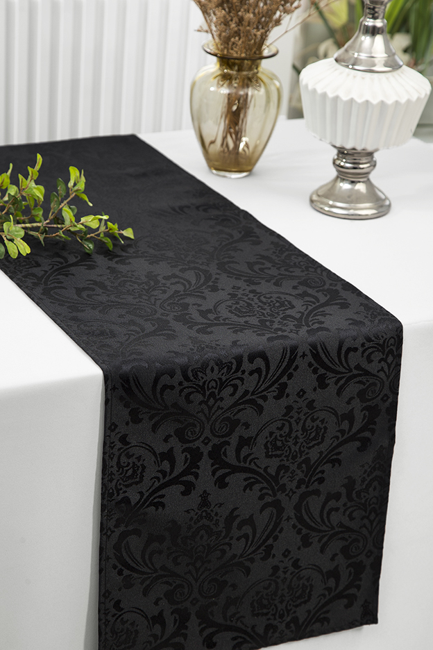 Black Damask table runner, Jacquard polyester Wedding Table Runners