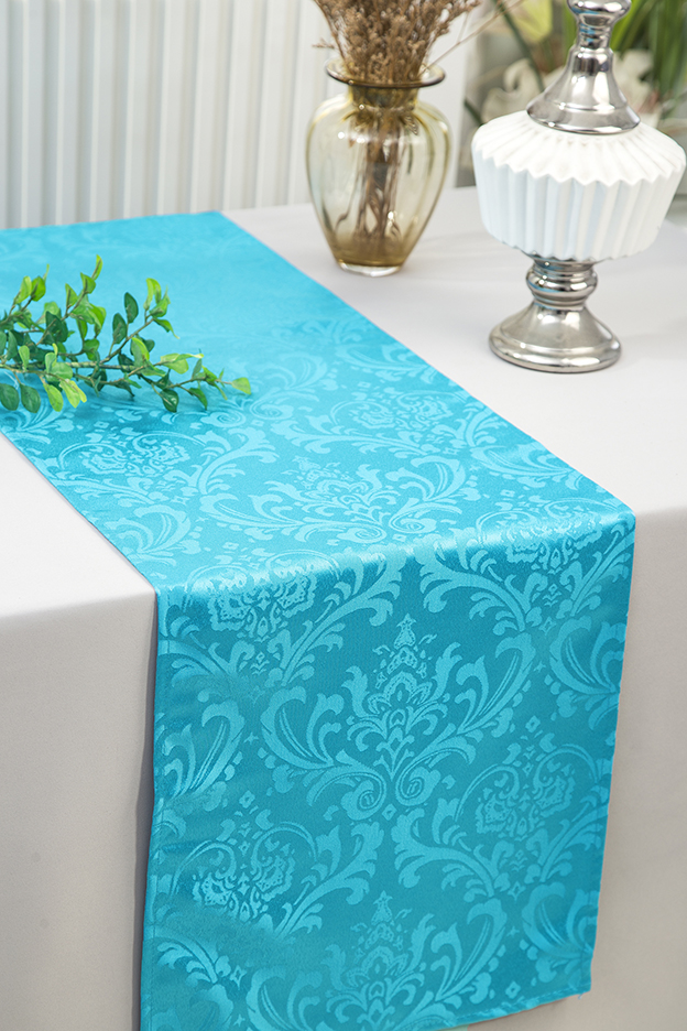 Turquoise Damask table runner, Jacquard polyester Wedding Table Runners