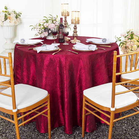 120" Round Crushed Taffeta Tablecloth - Burgundy 61910(1pc/pk)