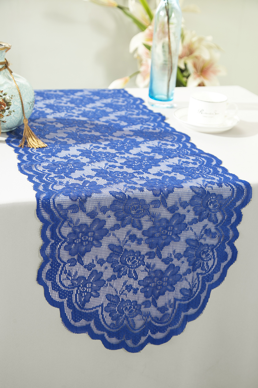Roayl Blue Lace Table Runners Wedding