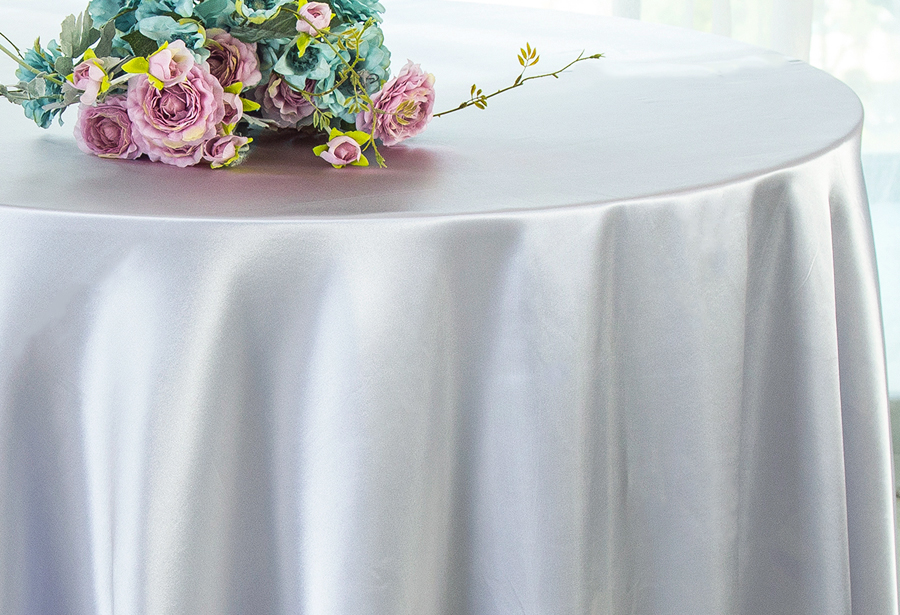 Platinum 132 inch Round Satin Tablecloths Wholesale