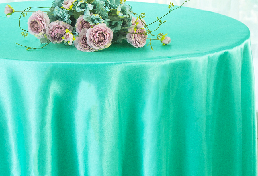 90 inch Satin Tiff Blue / Aqua Blue Table Overlays Toppers Wholesale