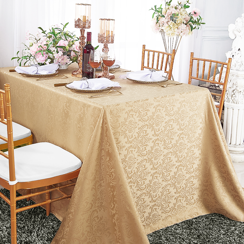 Champagne Rectangular Damask Jacquard Tablecloths 90 x 132