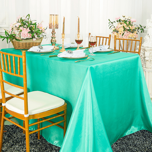 90x132 Rectangle Satin Banquet Tablecloth - Tiff Blue / Aqua Blue 55318(1pc/pk)