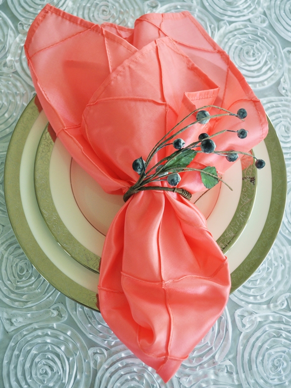 Coral Pintuck Taffeta Table Napkins Wholesale
