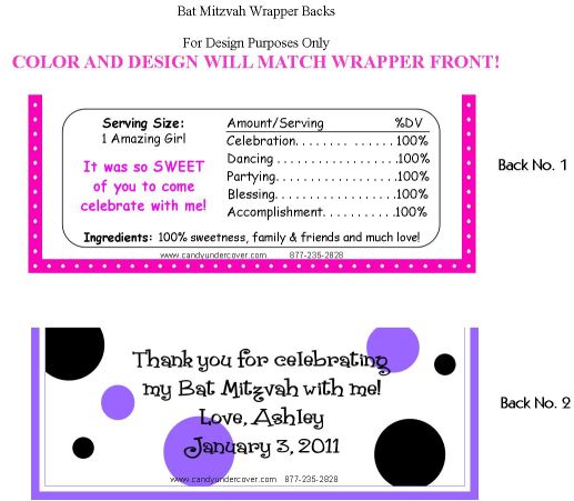 Zebra Print Bat Mitzvah Candy Bar Favors - Bat Mitzvah Favors