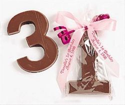 Chocolate Number Favors with Personalized Ribbon