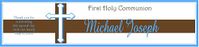 COM-18 Blue and Brown Cross First Communion Water Bottle Label