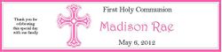 COM-31 Pink Cross First Communion Water Bottle Label
