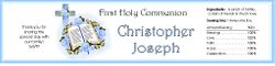 COM-35 Blue Bible and Cross Communion Water Bottle Label