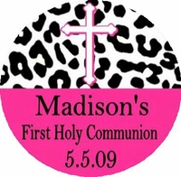 COM09L - Black and Hot Pink Animal Print Communion Lollipop