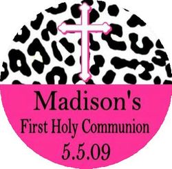 COM09T - Black and Hot Pink Animal Print Communion Tin