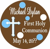 COM12L - Blue & Brown Dot Communion Lollipop Boy