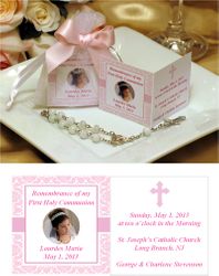 Communion Remembrance Prayer Card  with Rosary in Organza Bag Favors