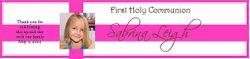 COM-17 Hot Pink First Communion Photo Water Bottle Label
