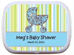 Paisley Blue Baby Carriage - Personalized Mint Tin