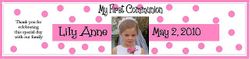 COM-01 Pink Polka Dot Communion Water Bottle Label
