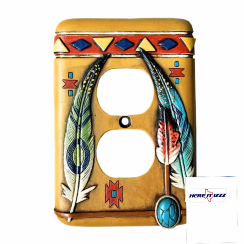 Southwestern Feather with Turquoise Stone  Outlet Cover