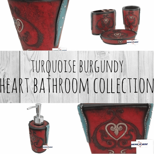 Turquoise Burgundy Heart Bathroom Collection