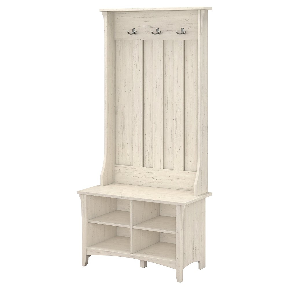 Bush Furniture Salinas Hall Tree with Storage Bench in Antique White