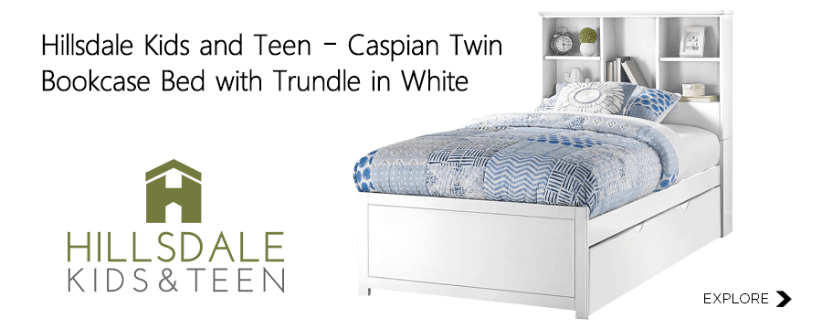 HILLSDALE KIDS AND TEEN - CASPIAN TWIN BOOKCASE BED WITH TRUNDLE, WHITE - 2179BTT