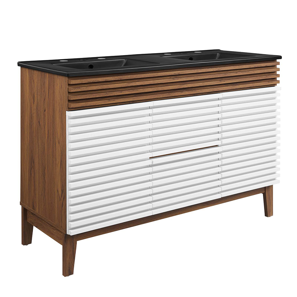 Modway - Render 48" Double Sink Bathroom Vanity in White Walnut Black ...