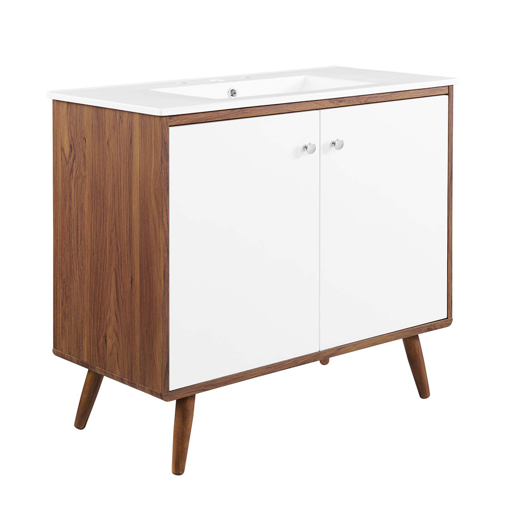 Modway Transmit Modern File Cabinet – Walnut/White, 2-Drawer Rolling Cabinet For Home Office
