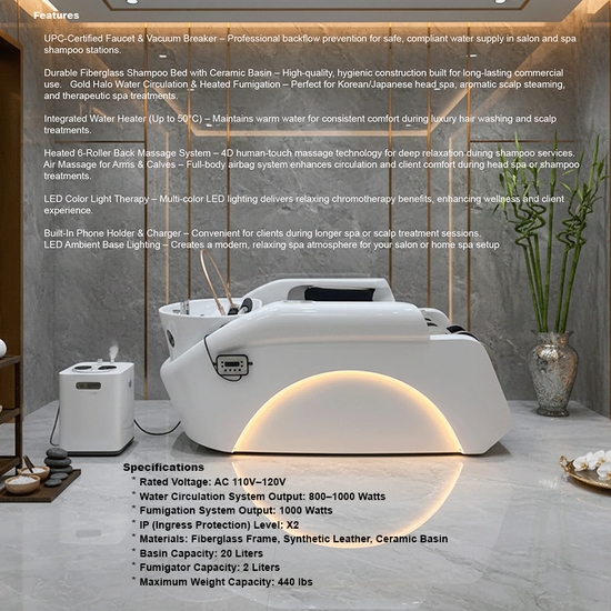 INFINITY Premium Head Spa & Steam Therapy Treatment Shampoo Bed by Dermalogic
